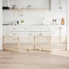Dog Gate with Door Foldable 4 Panels 126.0 " Poplar Wood